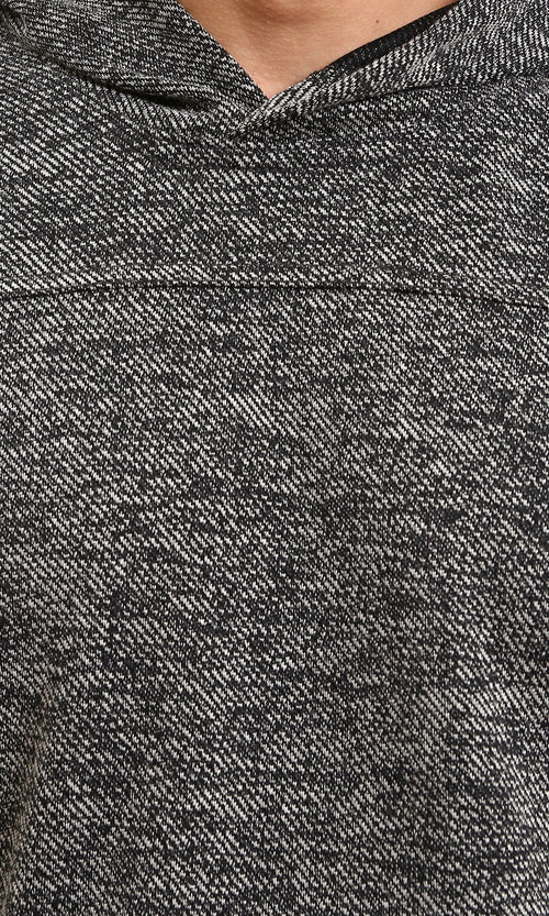 R214805 - Long Sleeves Casual Textured Hoodie - Heather Black