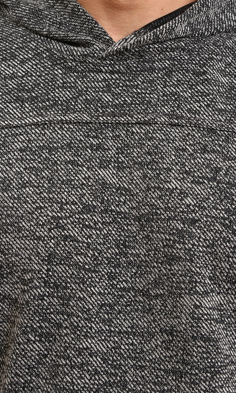 R214805 - Long Sleeves Casual Textured Hoodie - Heather Black