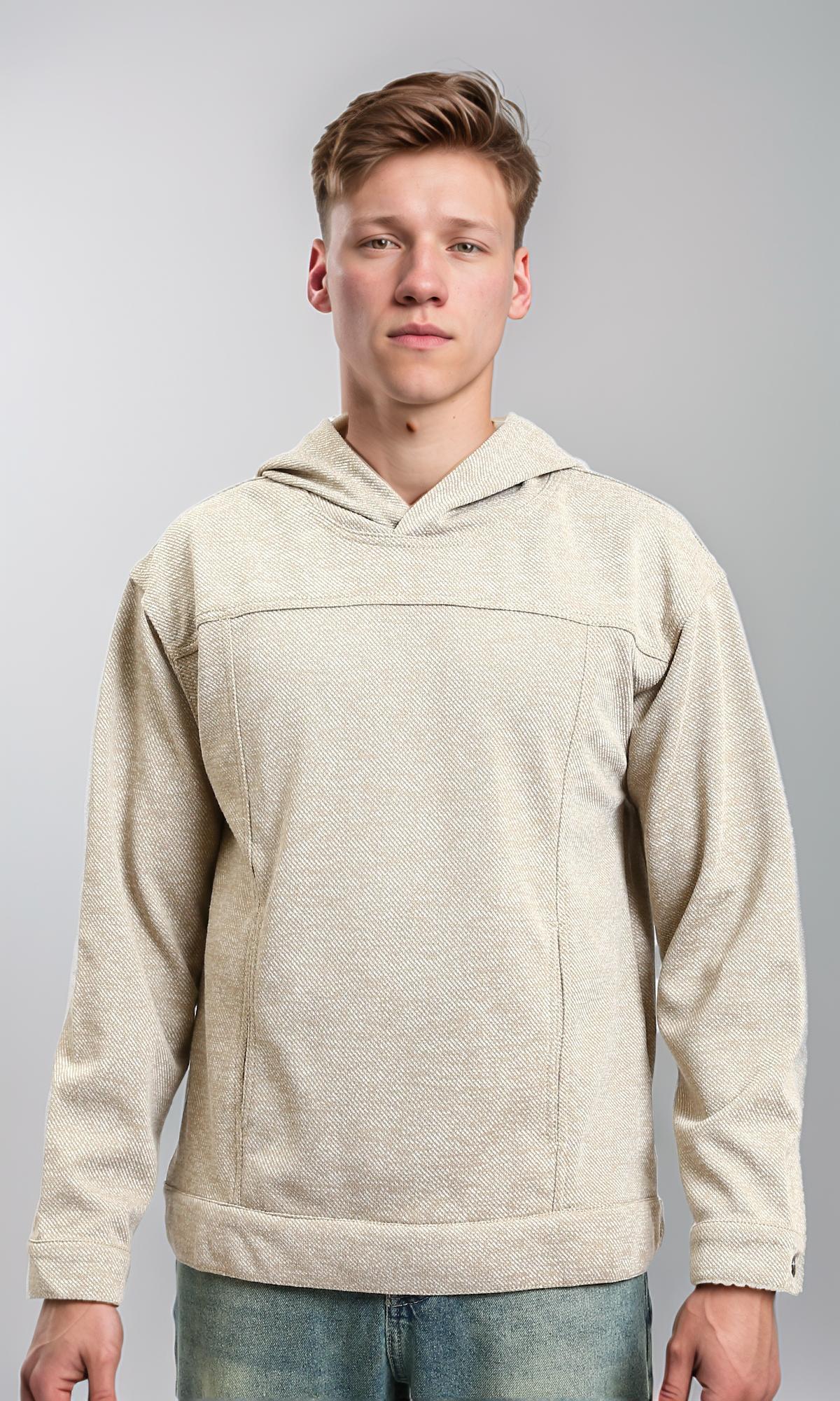Long Sleeves Casual Textured Hoodie - Heather Beige