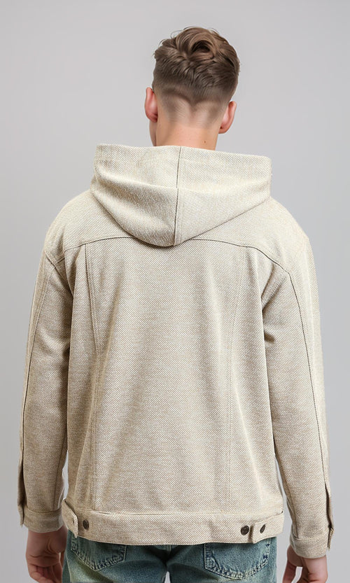 R214806 - Long Sleeves Casual Textured Hoodie - Heather Beige