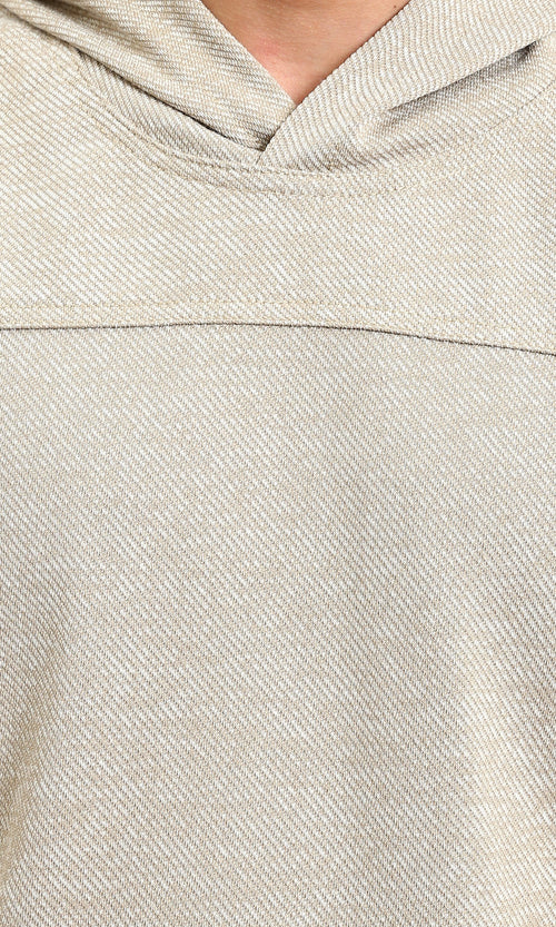 R214806 - Long Sleeves Casual Textured Hoodie - Heather Beige