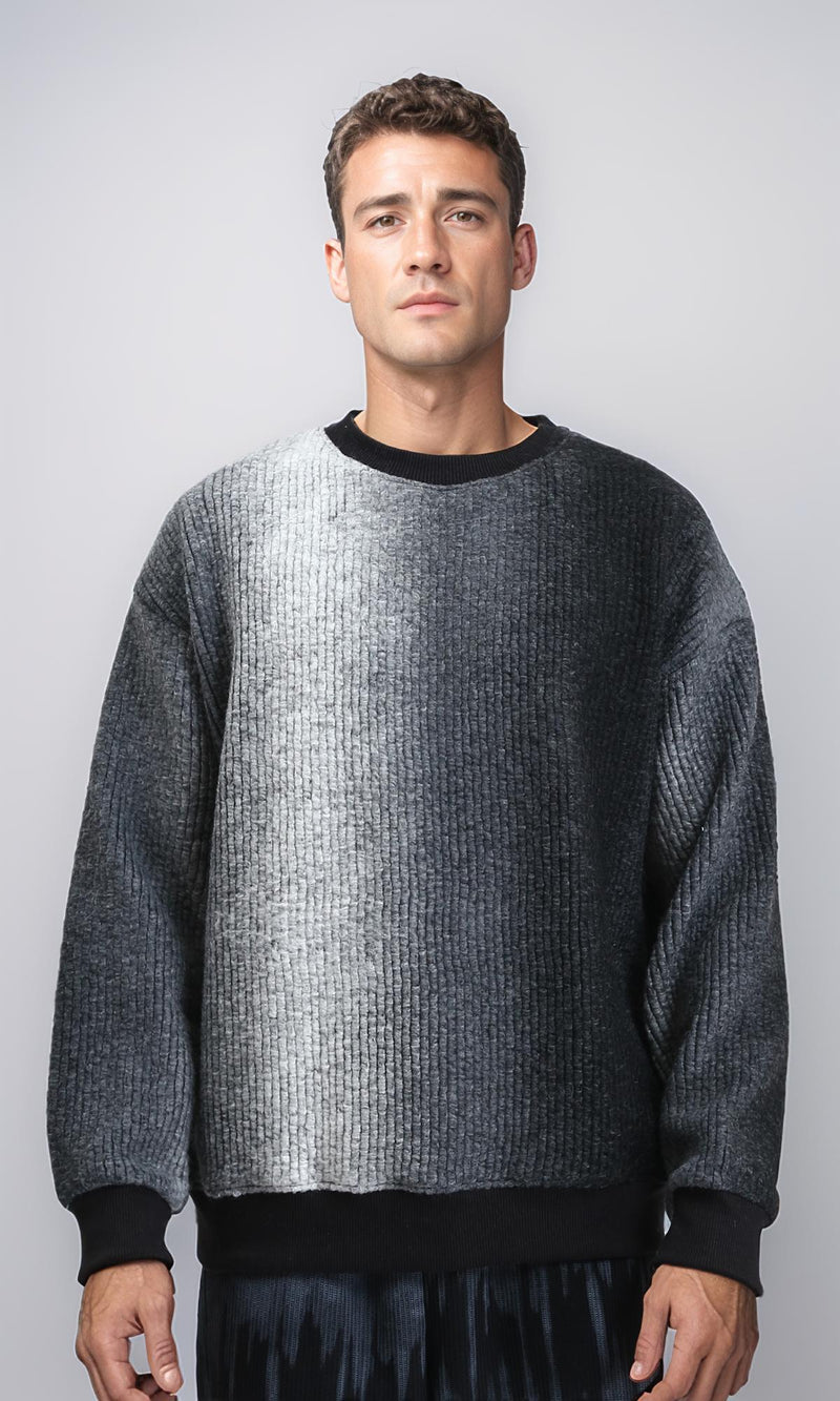 R214871 - Self Pattern Regular Winter Sweatshirt - Black Shades