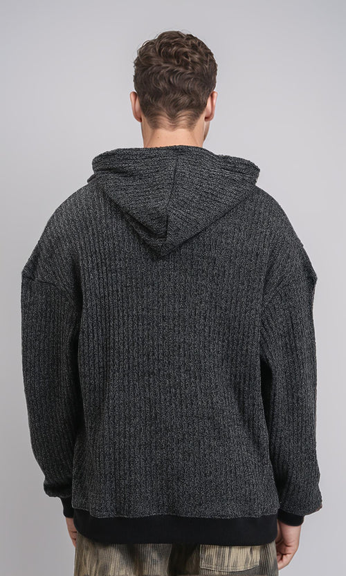 R214873 - Slip On Patterned Hoodie with Hem - Heather Black