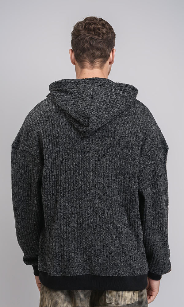 R214873 - Slip On Patterned Hoodie with Hem - Heather Black