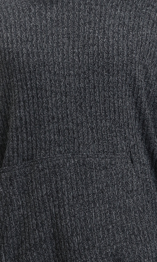 R214873 - Slip On Patterned Hoodie with Hem - Heather Black