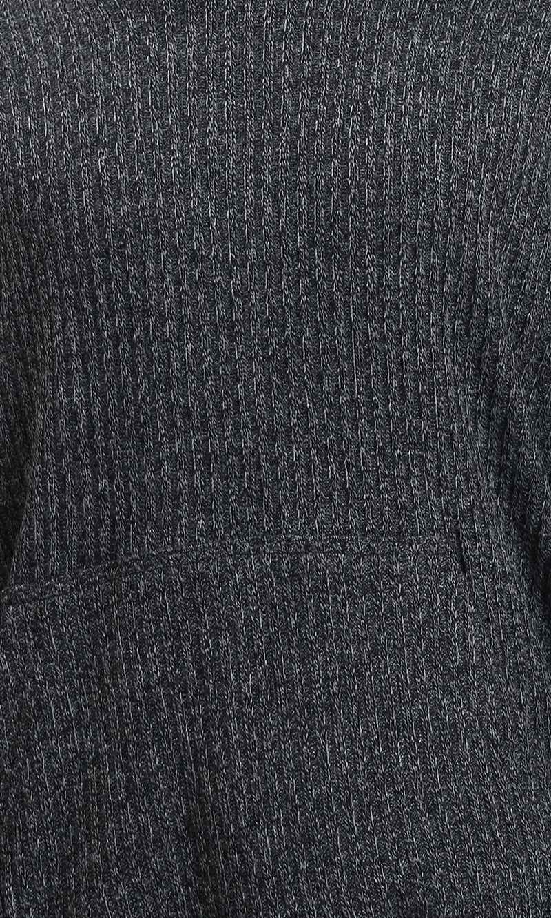 R214873 - Slip On Patterned Hoodie with Hem - Heather Black