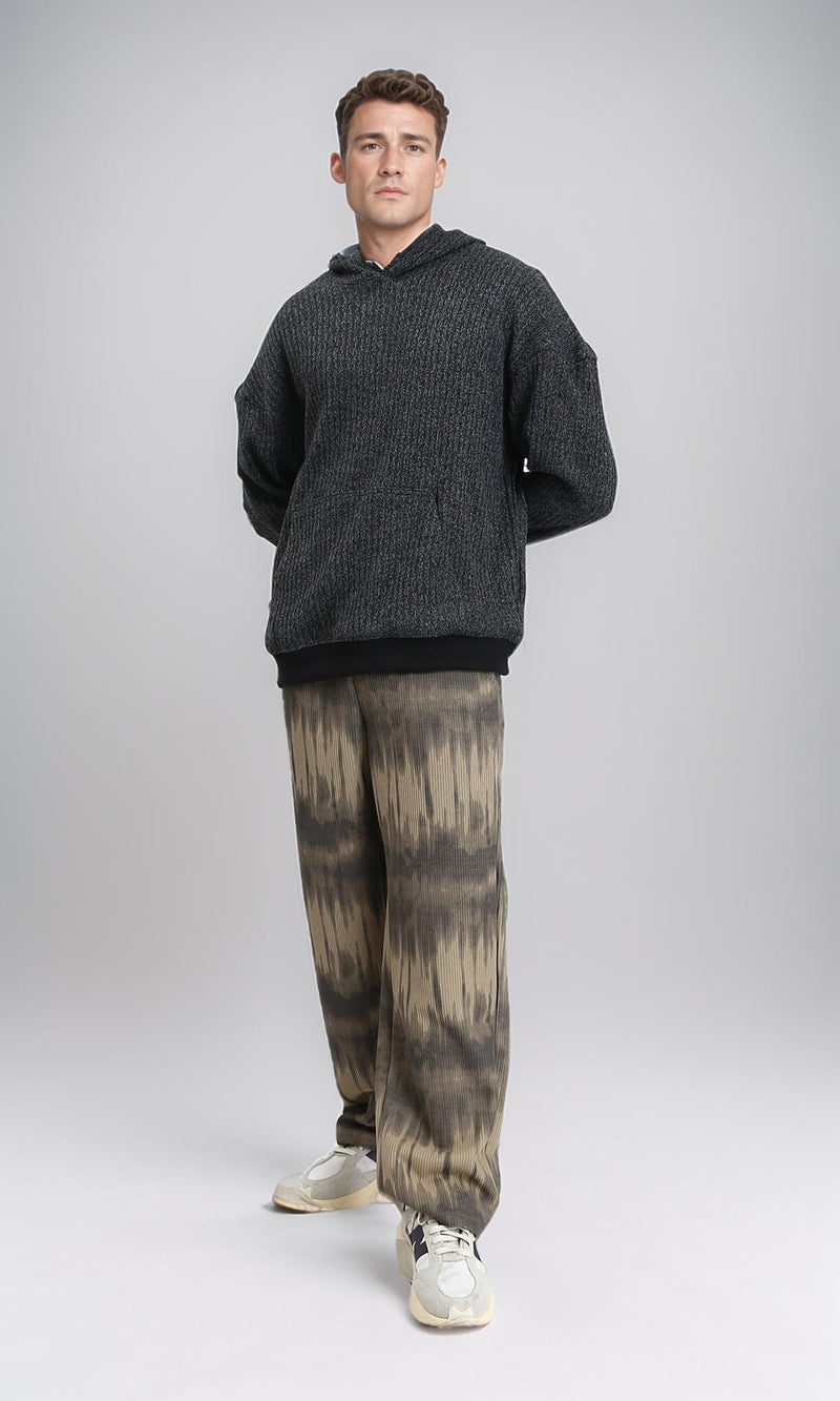 R214873 - Slip On Patterned Hoodie with Hem - Heather Black