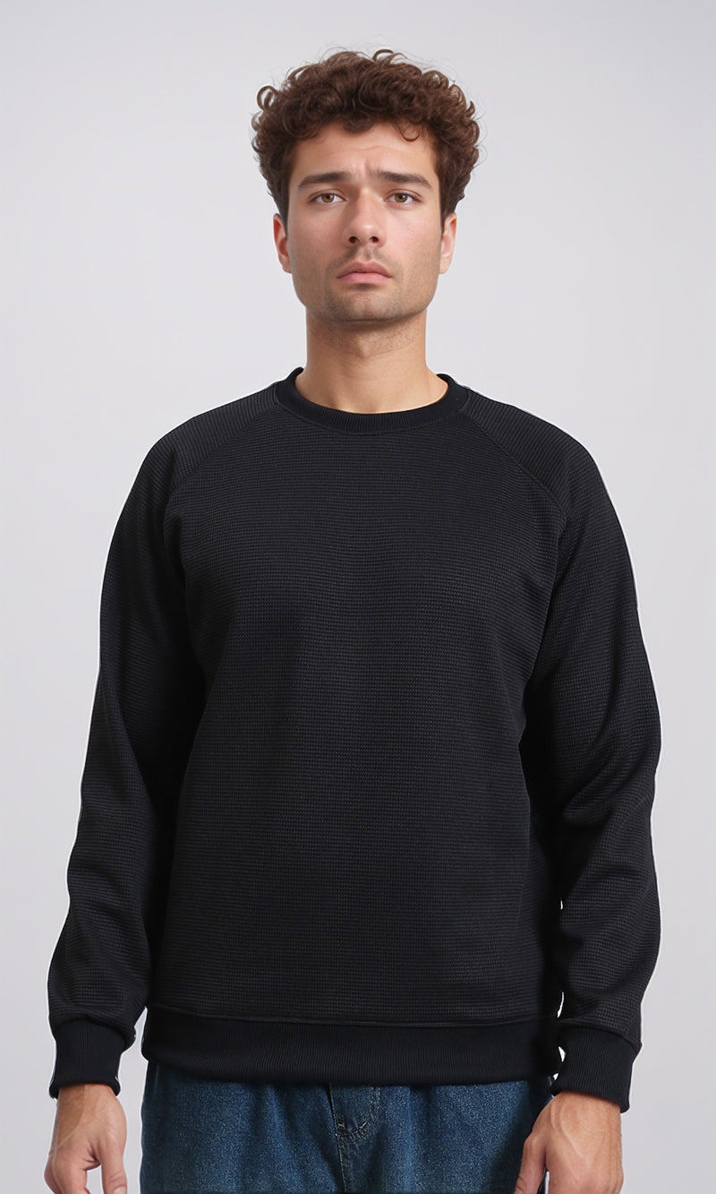 R214876 - Crew Neck Self Pattern Sweatshirt - Black