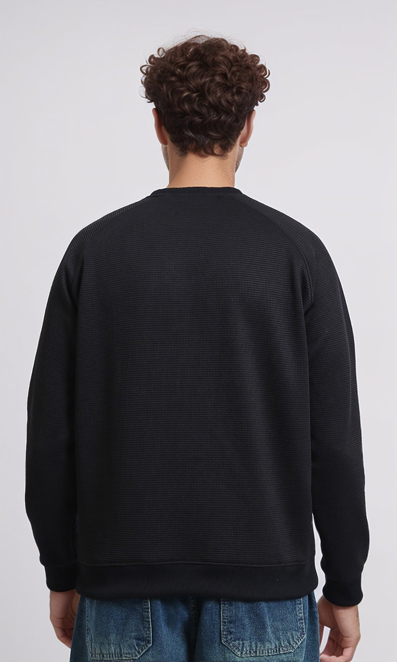R214876 - Crew Neck Self Pattern Sweatshirt - Black