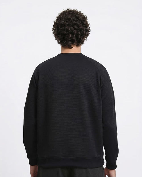 Ravin Men’s Textured Waffle-Knit Raglan Sweatshirt – Black - R214876
