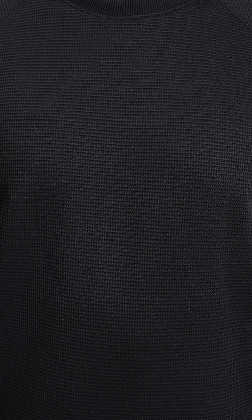 R214876 - Crew Neck Self Pattern Sweatshirt - Black