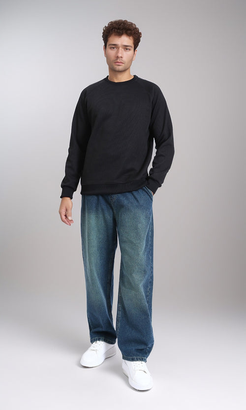 R214876 - Crew Neck Self Pattern Sweatshirt - Black