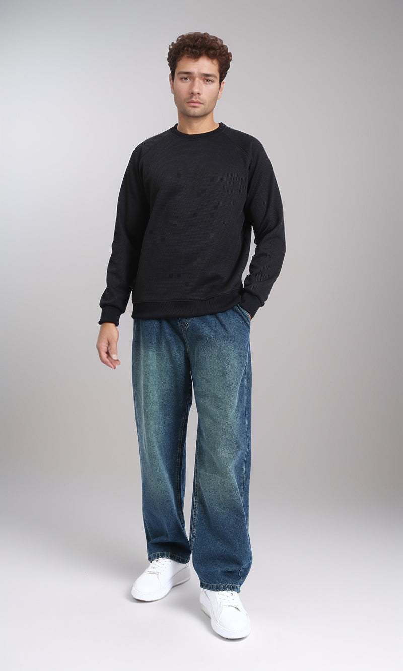 R214876 - Crew Neck Self Pattern Sweatshirt - Black