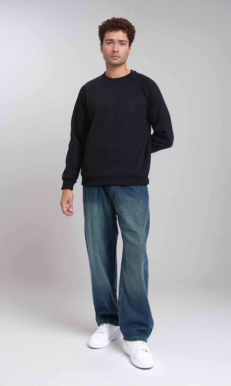 R214876 - Crew Neck Self Pattern Sweatshirt - Black