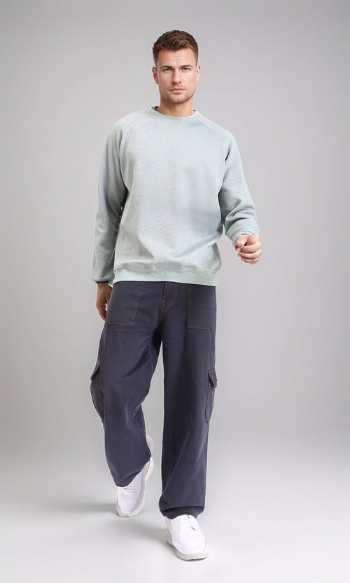 R214877 - Self Patterned Slip On Sweatshirt - Pastel Mint