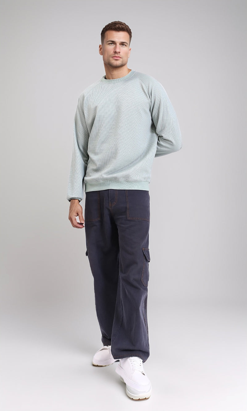 R214877 - Self Patterned Slip On Sweatshirt - Pastel Mint