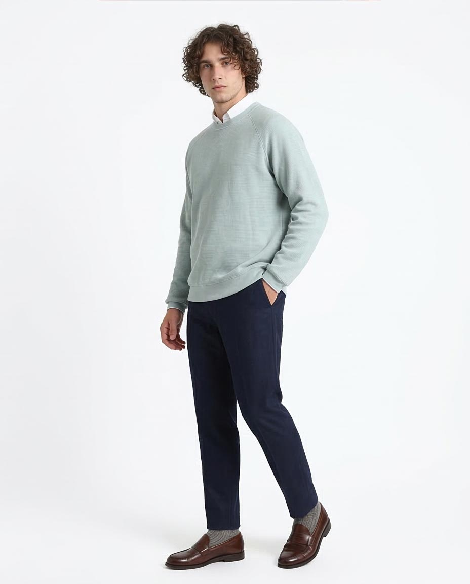 Ravin Men’s Waffle-Knit Raglan Crewneck Sweatshirt – Mint - R214877
