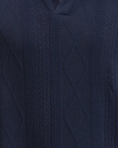 Ravin Men’s Diamond-Textured Knit Johnny Collar Polo – Navy - R214888