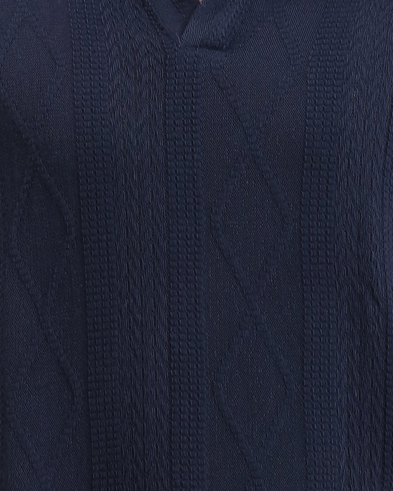 Ravin Men’s Diamond-Textured Knit Johnny Collar Polo – Navy - R214888