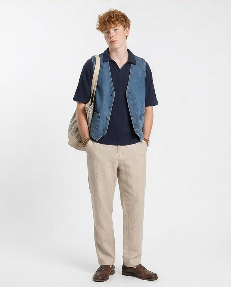 Ravin Men’s Diamond-Textured Knit Johnny Collar Polo – Navy - R214888