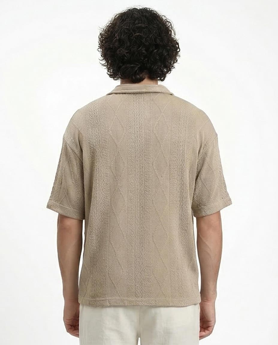 Ravin Men’s Geometric Cable-Knit Polo - Oatmeal - R214889