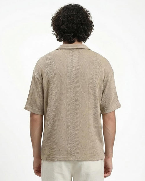 Ravin Men’s Geometric Cable-Knit Polo - Oatmeal - R214889