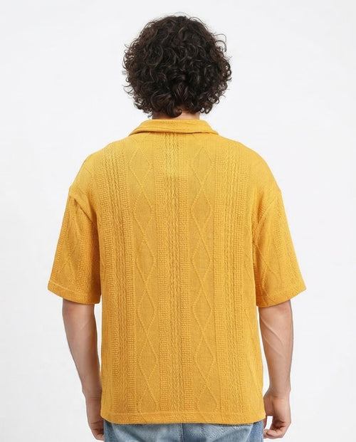 Ravin Men’s Relaxed-Fit Textured Cable-Knit Polo Shirt – Mustard Yellow - R214890
