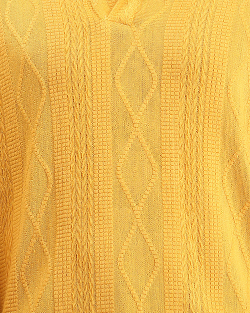 Ravin Men’s Relaxed-Fit Textured Cable-Knit Polo Shirt – Mustard Yellow - R214890