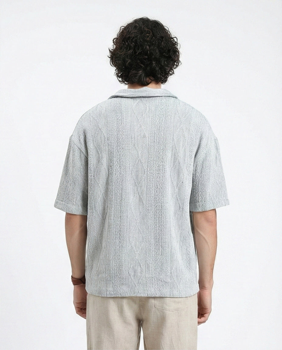 Ravin Men's Light Grey Textured Knit Polo Shirt