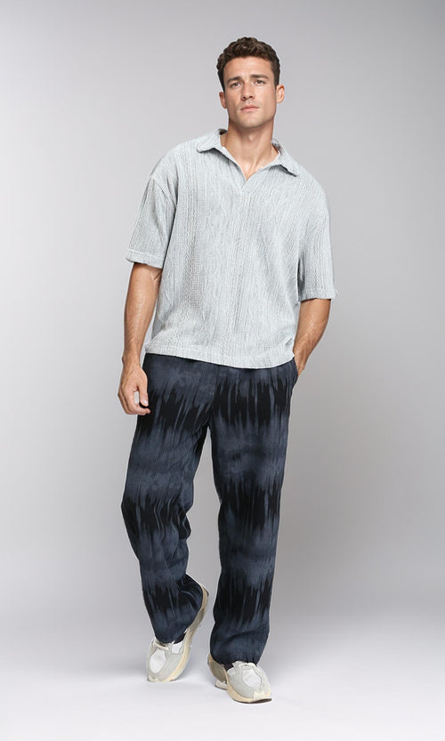Ravin Men's Light Grey Textured Knit Polo Shirt