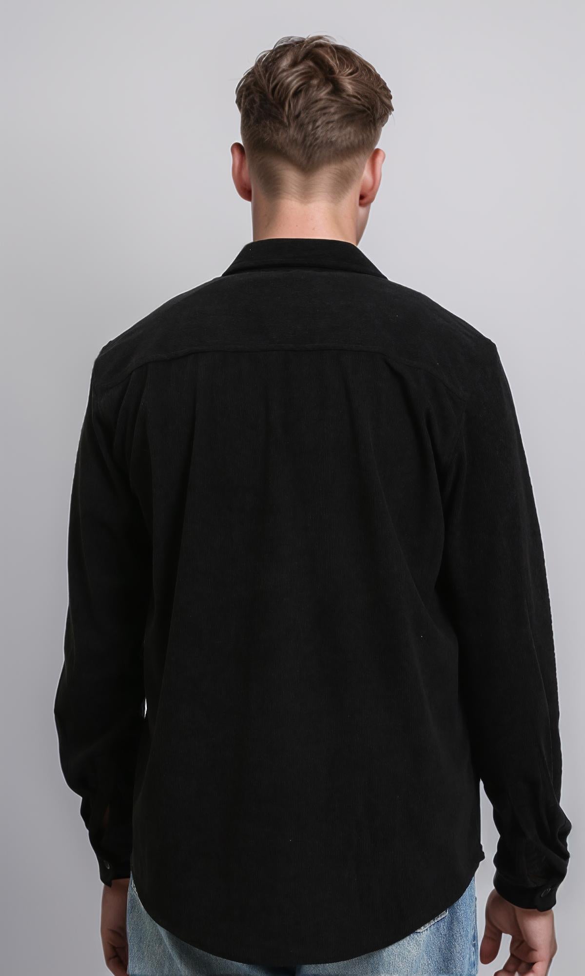 R214895 - Buttons Down Suede Long Sleeve Shirt - Black