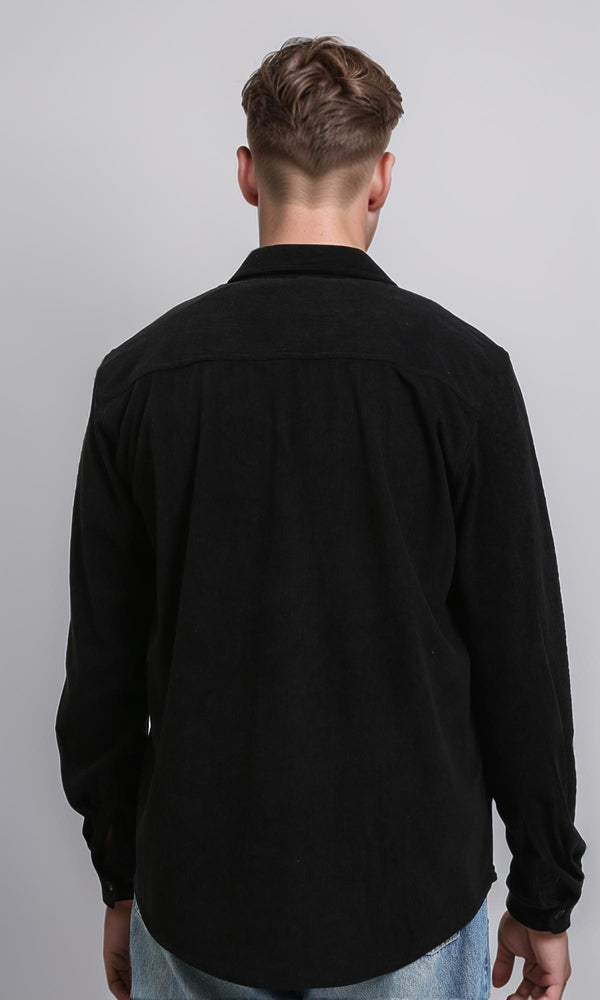 R214895 - Buttons Down Suede Long Sleeve Shirt - Black