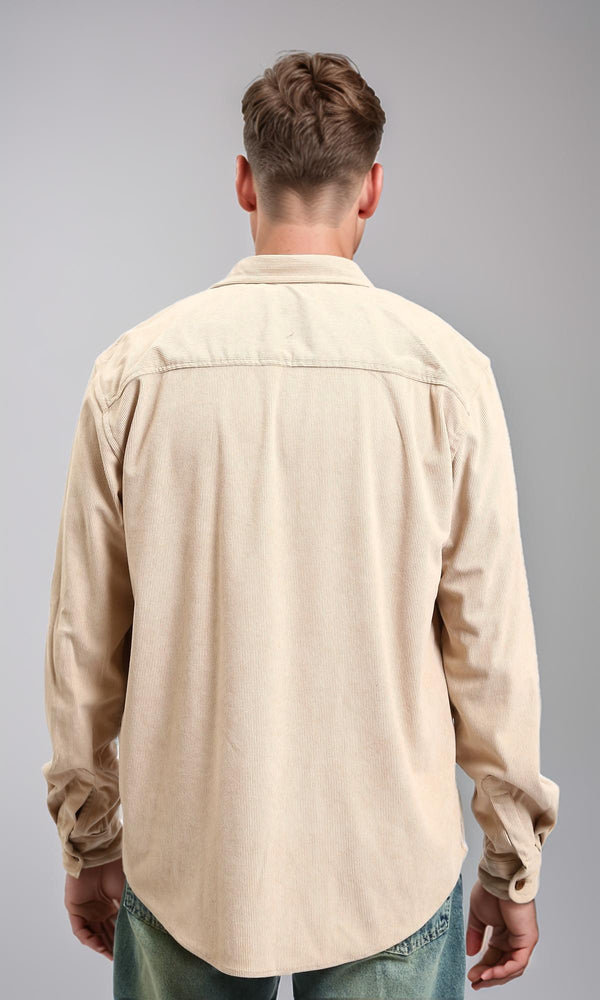 R214896 - Buttons Down Suede Long Sleeve Shirt - Beige