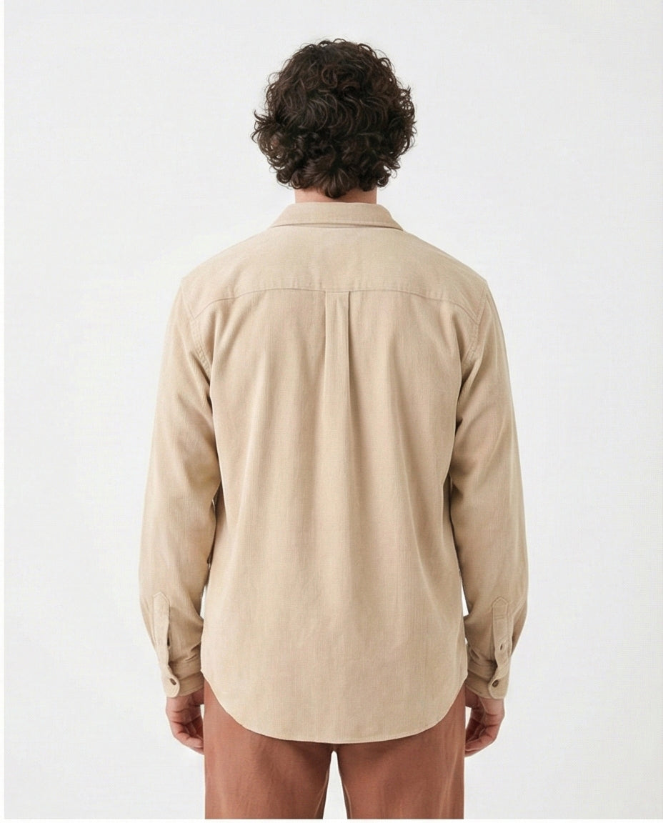 R214896 - Buttons Down Suede Long Sleeve Shirt - Beige
