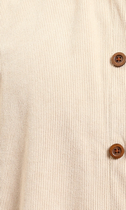 R214896 - Buttons Down Suede Long Sleeve Shirt - Beige