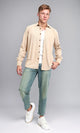R214896 - Buttons Down Suede Long Sleeve Shirt - Beige