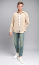 R214896 - Buttons Down Suede Long Sleeve Shirt - Beige