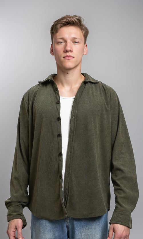 R214897 - Buttons Down Suede Long Sleeve Shirt - Army