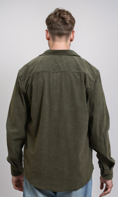 R214897 - Buttons Down Suede Long Sleeve Shirt - Army