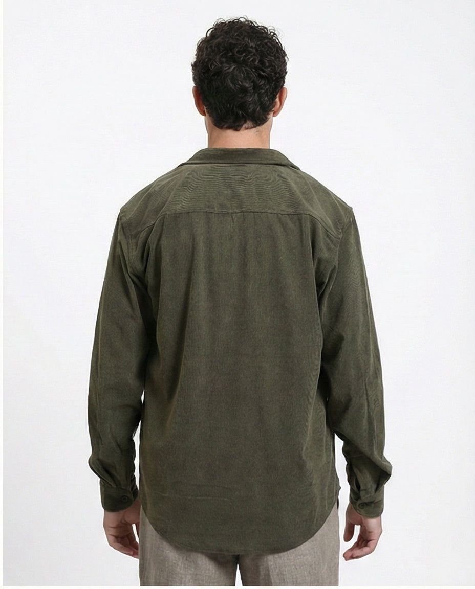 R214897 - Buttons Down Suede Long Sleeve Shirt - Army