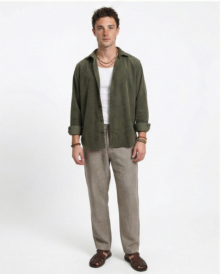 R214897 - Buttons Down Suede Long Sleeve Shirt - Army