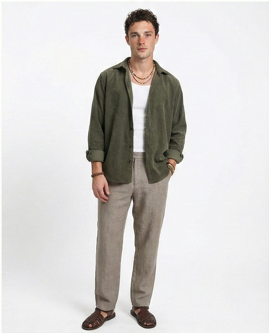 R214897 - Buttons Down Suede Long Sleeve Shirt - Army