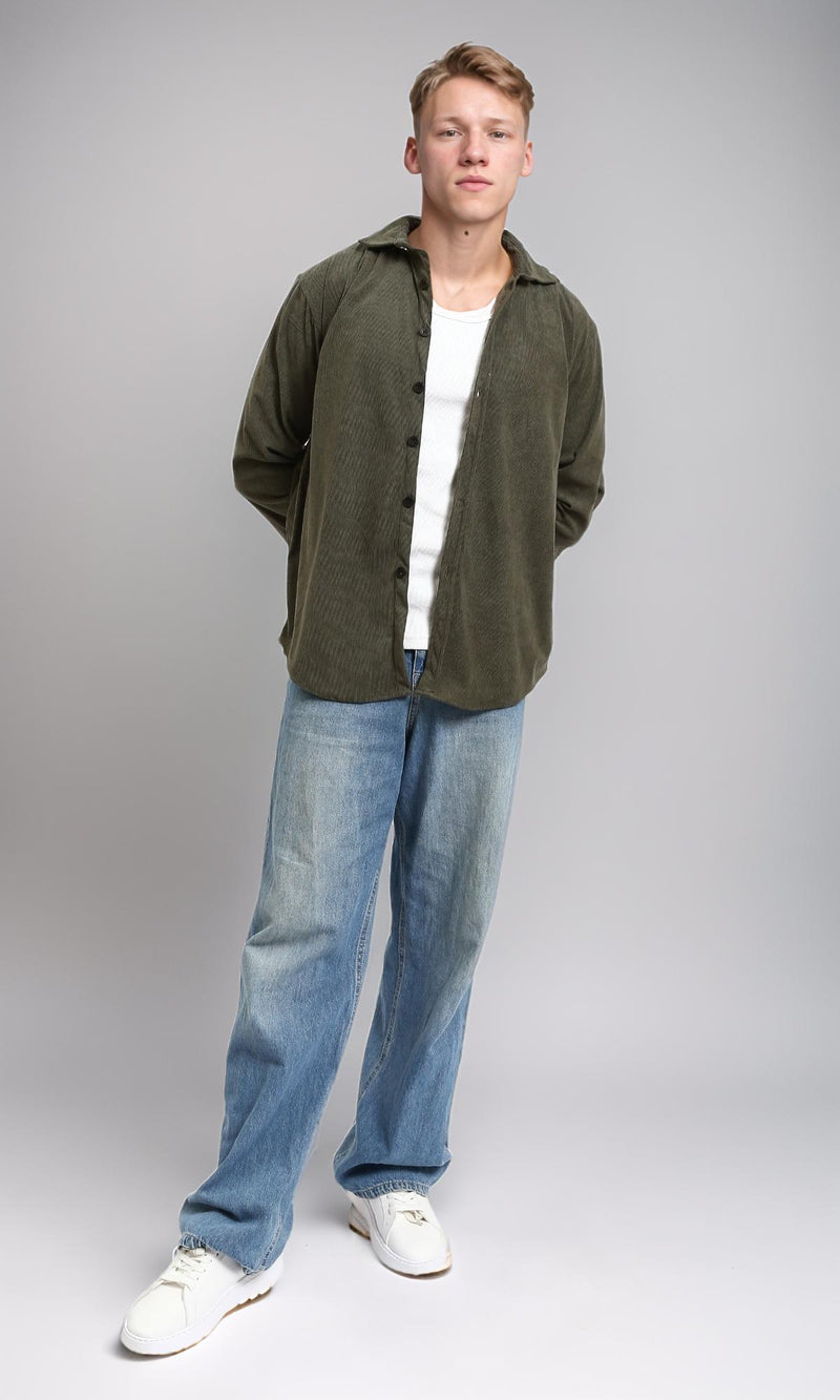 R214897 - Buttons Down Suede Long Sleeve Shirt - Army