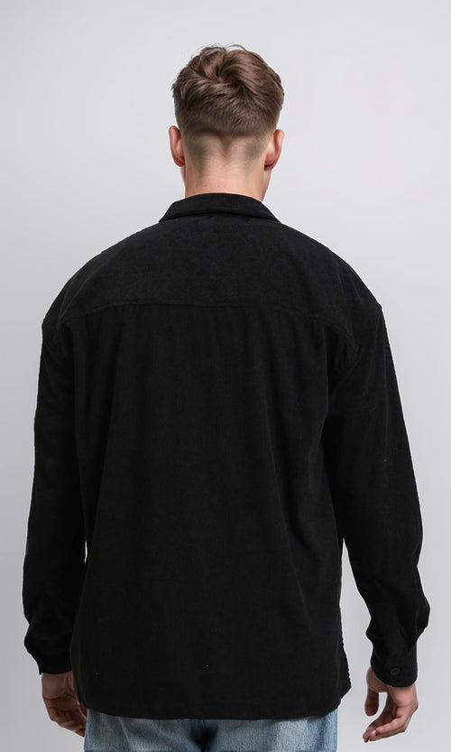 R214898 - Suede Long Sleeve Shirt with Front Pockets - Black