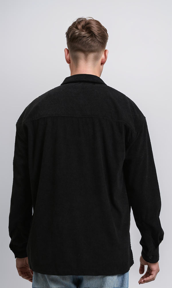 R214898 - Suede Long Sleeve Shirt with Front Pockets - Black