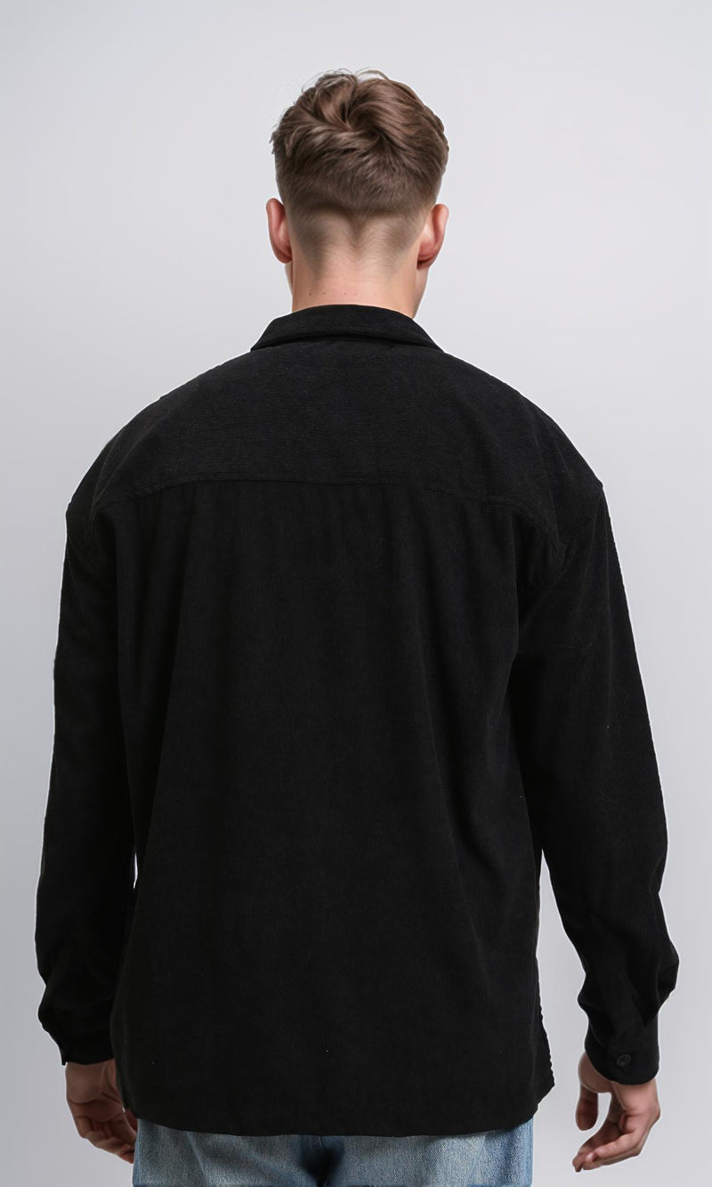 R214898 - Suede Long Sleeve Shirt with Front Pockets - Black