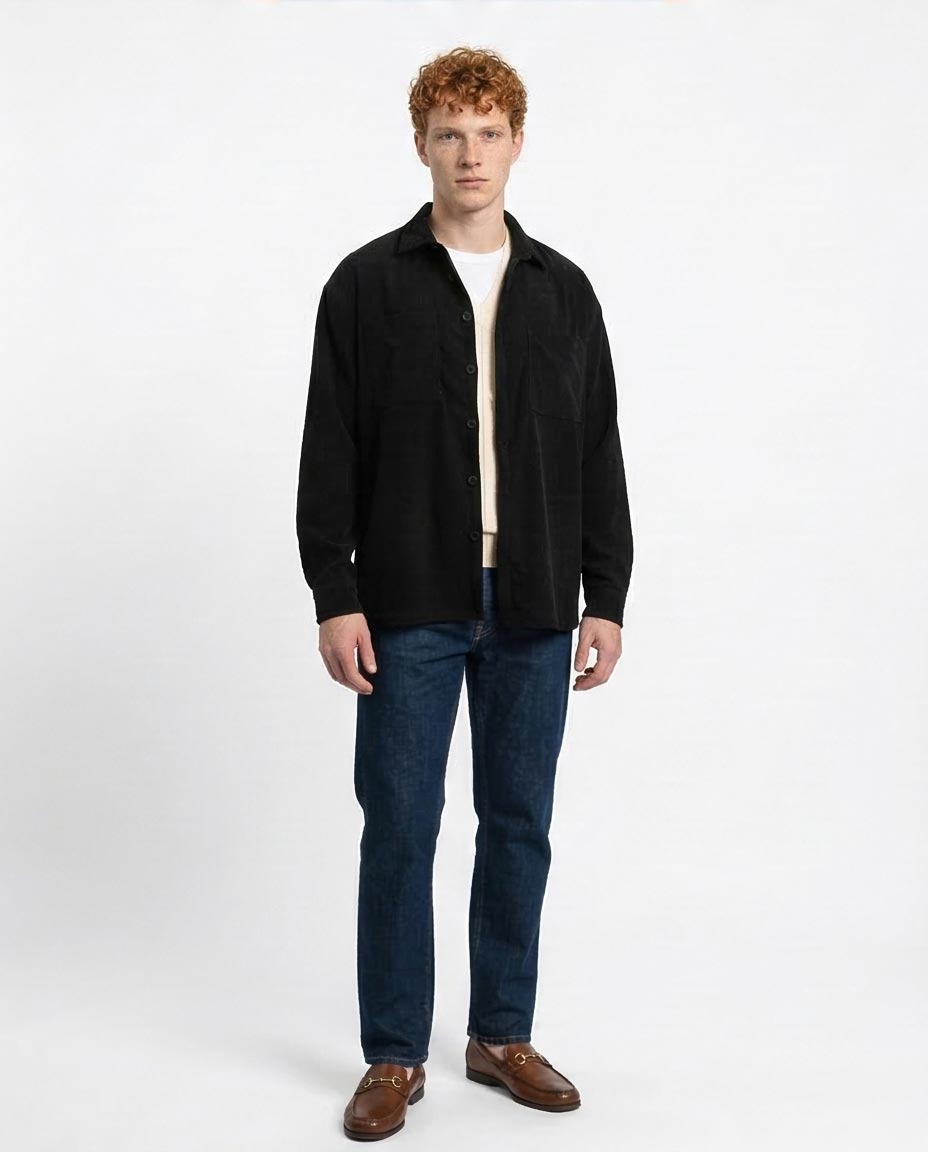 Ravin Oversized Corduroy Shirt-Jacket in Onyx Black - R214898