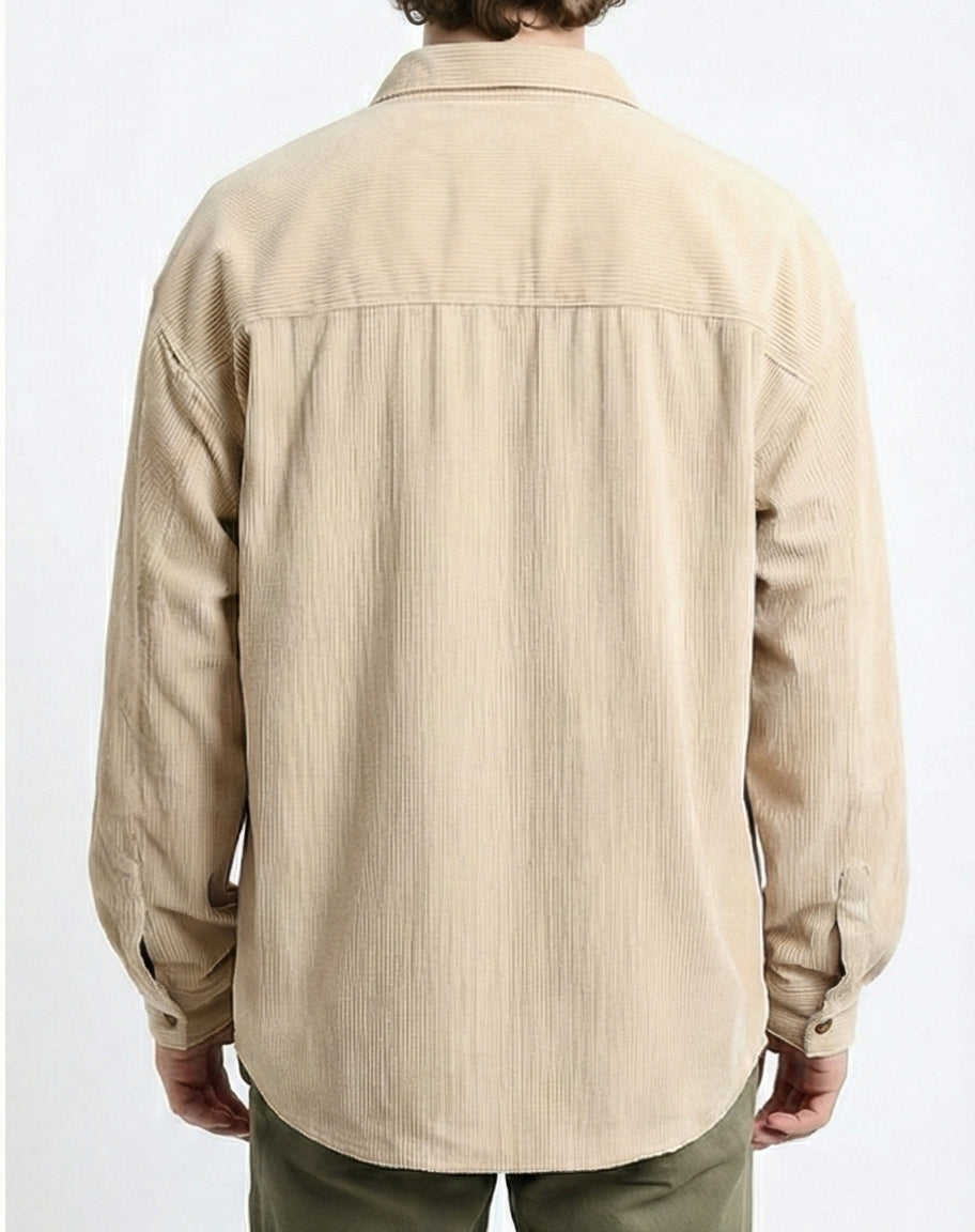 R214899 - Casual Long Sleeve Ribbed Shirt - Beige