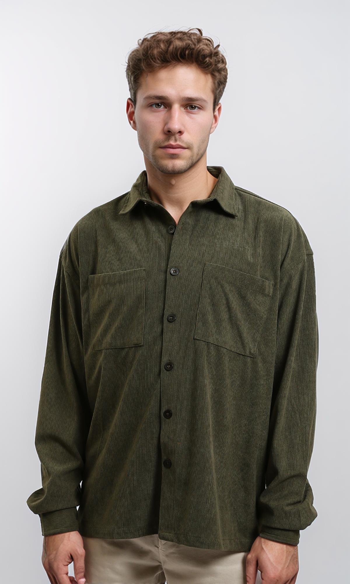 R214900 - Long Sleeve Casual Corduroy Winter Shirt - Dark Khaki