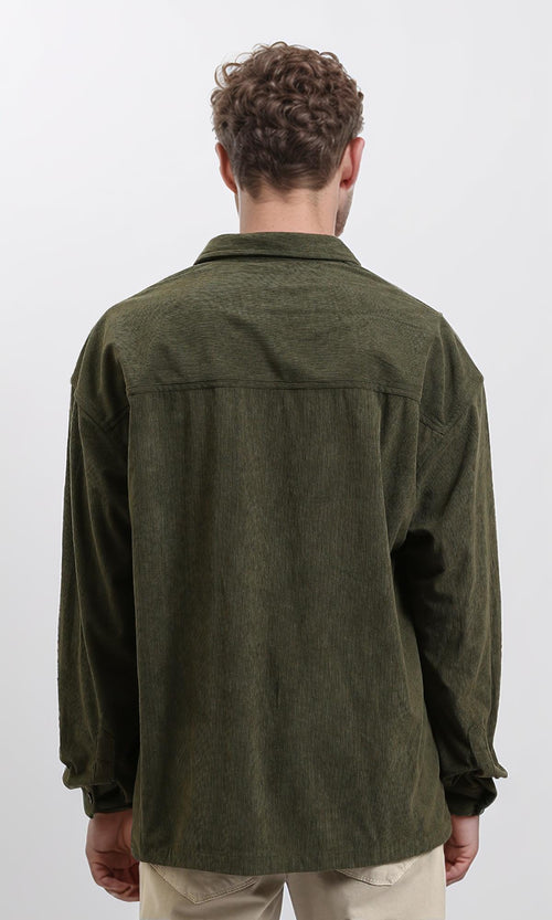 R214900 - Long Sleeve Casual Corduroy Winter Shirt - Dark Khaki